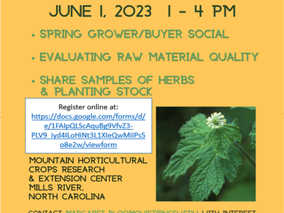 Flier for June 1, 2023 Herb Buyer-Grower event with picture of goldenseal