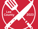 Crossed spatula and chef knife in circle; text: "Lee County 2023" and "4-H Flavor Fighters"