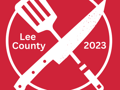 Crossed spatula and chef knife in circle; text: "Lee County 2023" and "4-H Flavor Fighters"