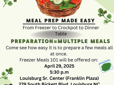 meal prep made easy Freezer Meals 101 flyer dqte, time, location and registration info