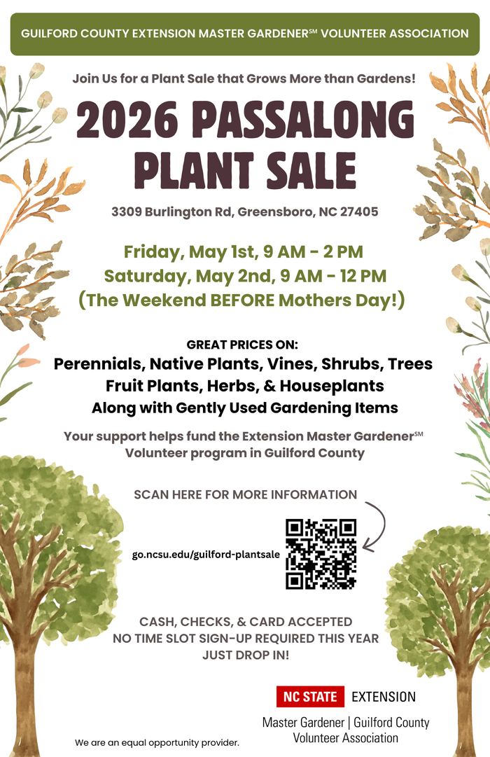 Flyer for the 2026 Passalong Plant Sale in Guilford County