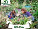 Two women gardening in raised beds; logo "World Therapeutic Horticulture Day" and "18th May"