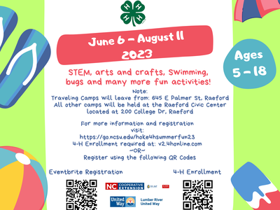 Directions on how to register you child for 4-H Summer Camps and enroll in 4-H.