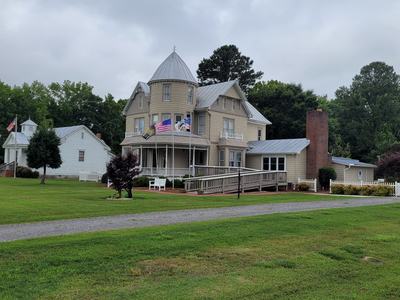 An older home converted into a restaurant.