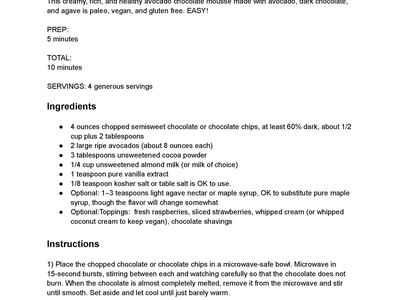 image of the N.C. Cooperative Logo on the left side. An image of a chocolate mousse topped with whipped cream and a raspberry. Instructions on how to make Avocado Chocolate Mousse