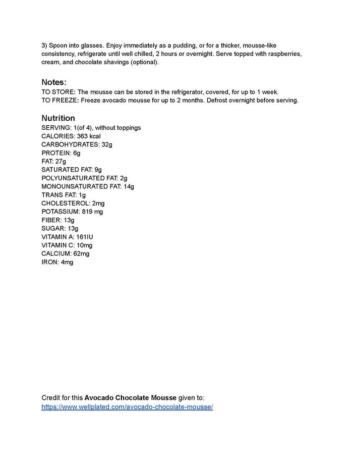 additional instructions to make Avocado Chocolate Mousse.