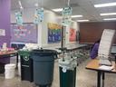 cafeteria set up to help recycle and compost lunch waste