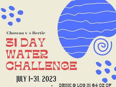 NC Cooperative Extension: 31 Day Water Challenge, July 1–31, 2023 — drink/log 64 oz daily