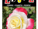 LOCAL header, FOODS • PLANTS • PEOPLE, pink-white-yellow rose bloom