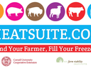 MEATSUITE.COM banner with icons of farm animals and slogan "Find Your Farmer, Fill Your Freezer"