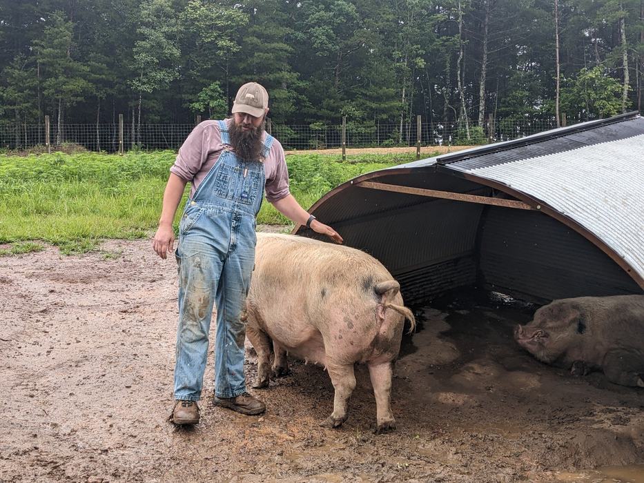 Farmer with pig