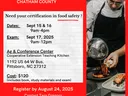 Red and white flyer with dates, times, location