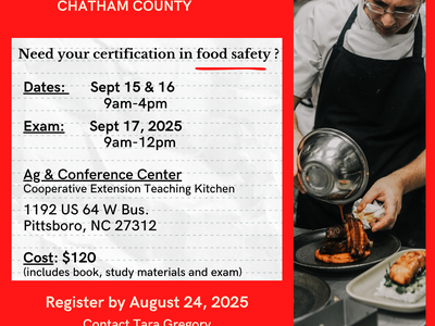 Red and white flyer with dates, times, location