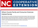 NC Cooperative Extension banner; Wilson County Family and Consumer Sciences Interest Survey