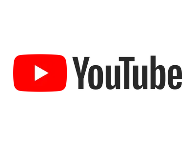 YouTube logo: red play button icon and the word "YouTube" on a black background