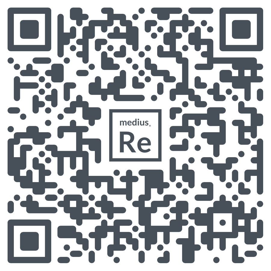 QR code with centered box containing text "medius" above "Re"