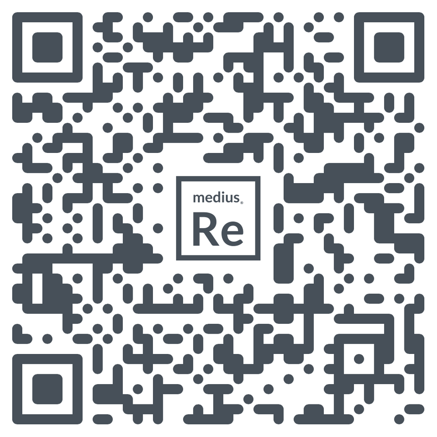 QR code with centered logo text "medius Re"