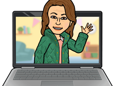 Bitmoji of Molly Sandfoss coming out of a computer