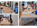 Children paint with watercolors.