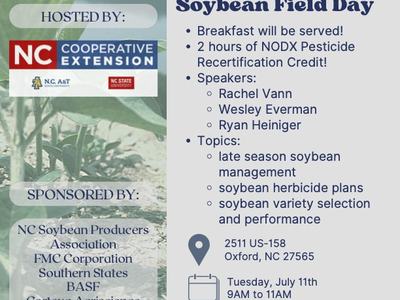 YOU'RE INVITED: 2023 Oxford Soybean Field Day — July 11, 9–11AM, 2511 US-158, Oxford NC