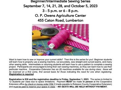 Flier for Sept 2023 Sewing series classes