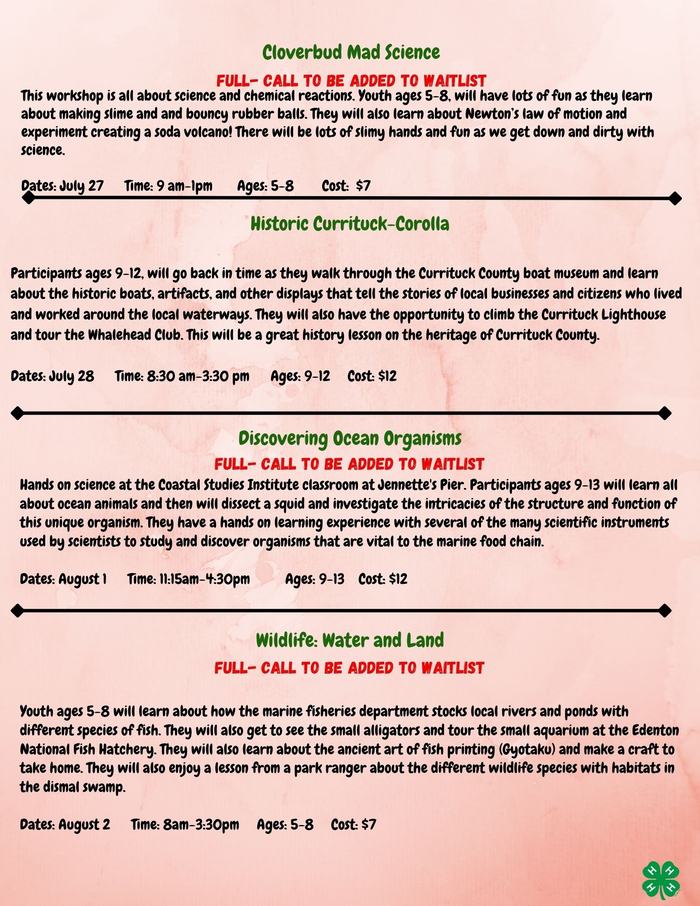 Currituck 4-H Summer Fun Camp Information