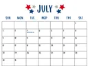 July calendar grid showing weekdays SUN–SAT and July 4 labeled "Independence Day."