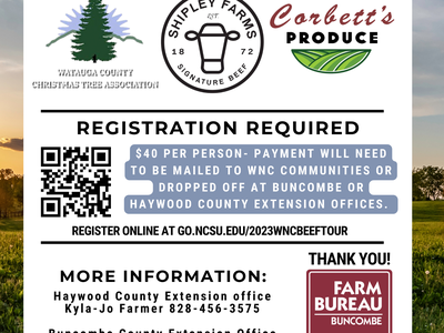 WNC Beef Commission Tour flyer — August 25, 2023; registration required; $40; register: go.ncsu.edu/2023wncbeeftour