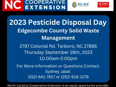 2023 Pesticide Disposal Day, Edgecombe County Solid Waste Management, Sept 28, 2023, 10am–2pm