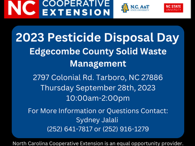 2023 Pesticide Disposal Day, Edgecombe County Solid Waste Management, Sept 28, 2023, 10am–2pm