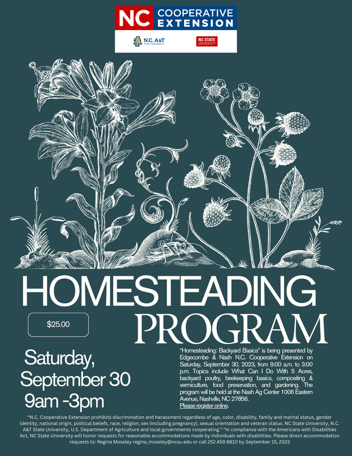 Homesteading Program, Saturday September 30, 9am-3pm
