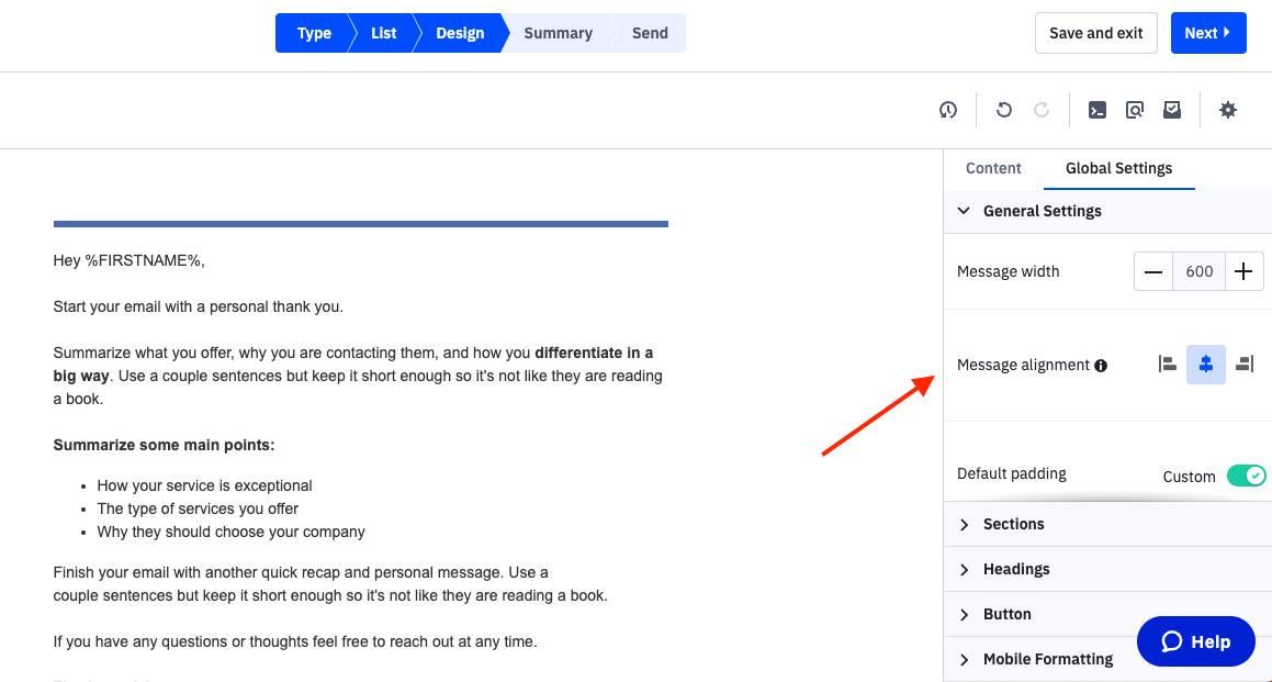 Showing text alignment button in ActiveCampaign