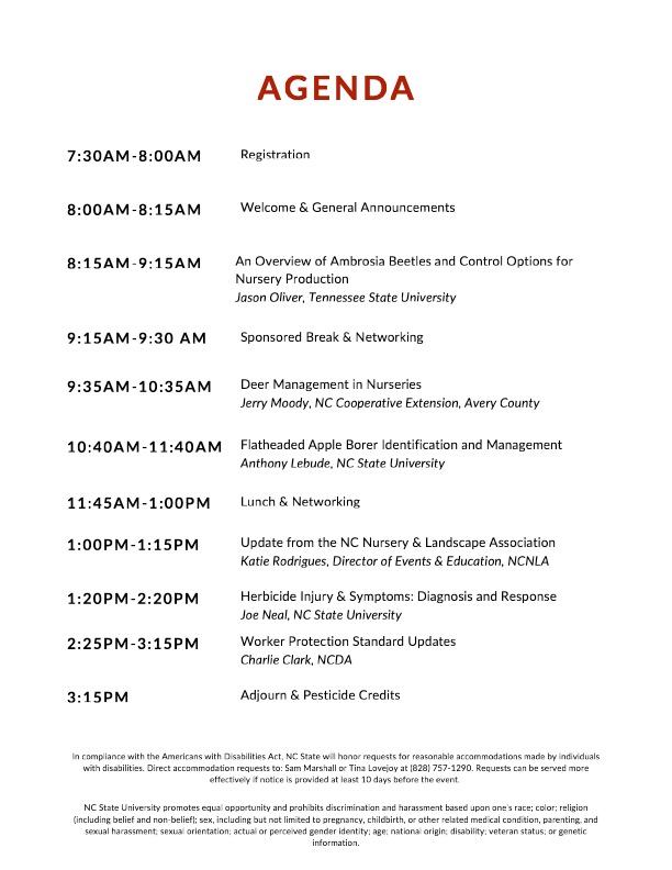Agenda for the event