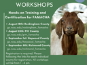 Goat head beside text "2023 FAMACHA Certification Workshops" with dates Aug 18, Aug 25, Sept 1, Sept 8