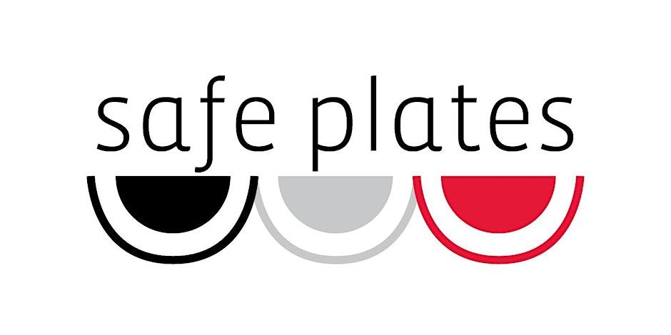 Logo reading "safe plates" with three semicircles beneath in black, gray, and red