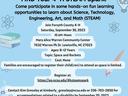 A blue flyer with details about upcoming STEAM program