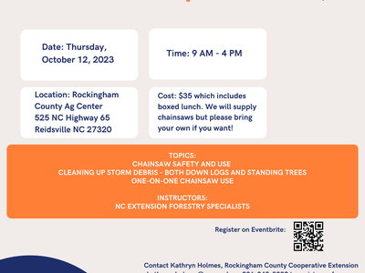 Chainsaw Safety Workshop — Oct 12, 2023, 9 AM–4 PM; Rockingham County Ag Center; $35