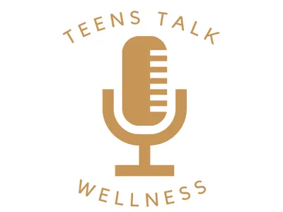 Gold text "Teens Talk Wellness" surrounding a gold mic