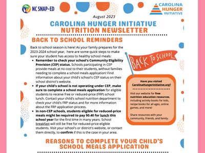 FCS News Sept. 2023 page 1 Carolina Hunger Initiative Nutrition Newsletter