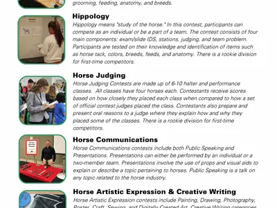 NC 4‑H Educational "Horse‑Less" Contest Opportunities flyer listing five contest types