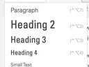 Text-format dropdown listing: Paragraph; Heading 2; Heading 3; Heading 4; Small Text