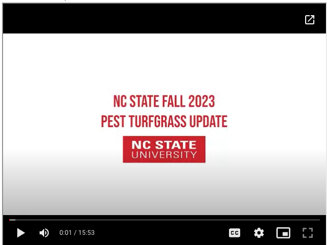 Title slide: NC STATE FALL 2023 PEST TURFGRASS UPDATE; NC State University logo