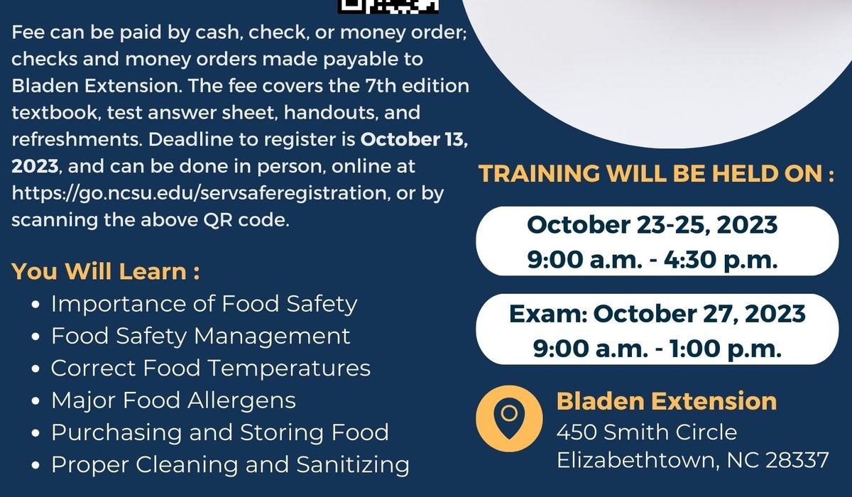 Upcoming ServSafe Manager Food Safety Certification - Bladen County ...