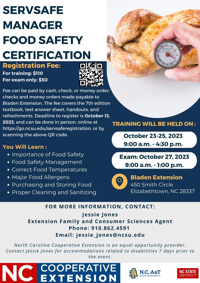 Upcoming ServSafe Manager Food Safety Certification - Bladen ...