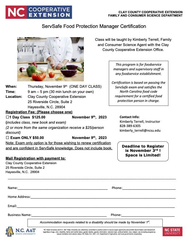 ServSafe Food Protection Manager Certification form