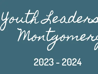 Youth Leadership Montgomery 2023 - 2024 with backpack, clock, books and school supplies