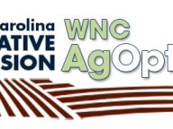 North Carolina Cooperative Extension and WNC AgOptions text with stylized field graphic