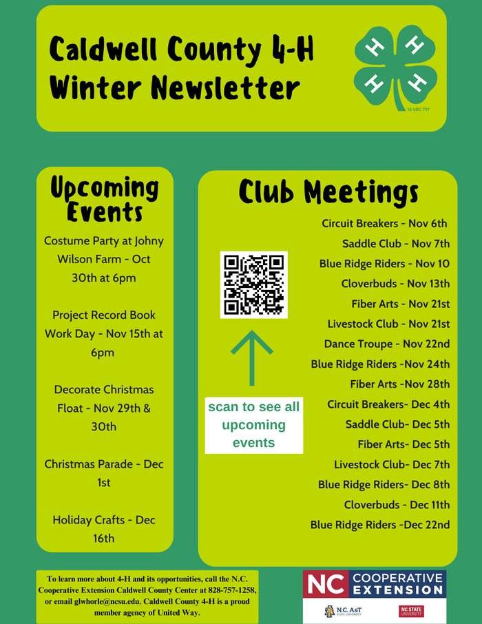 Caldwell County Newsletter Cover Page. Image links to upcoming events page. 