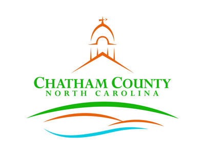 Chatham County North Carolina logo with orange dome and green, orange, blue wave lines