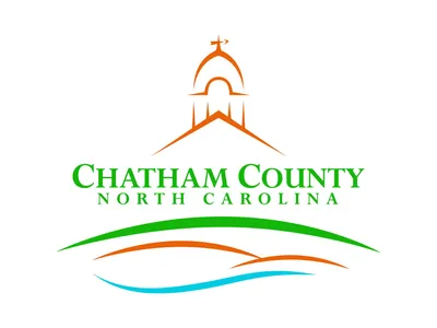 Chatham County North Carolina logo with orange dome and green, orange, blue wave lines